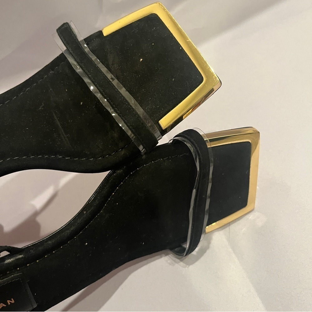 Good American black velvet feel strappy kitten pump gold accent toe size 9 - Picture 4 of 9